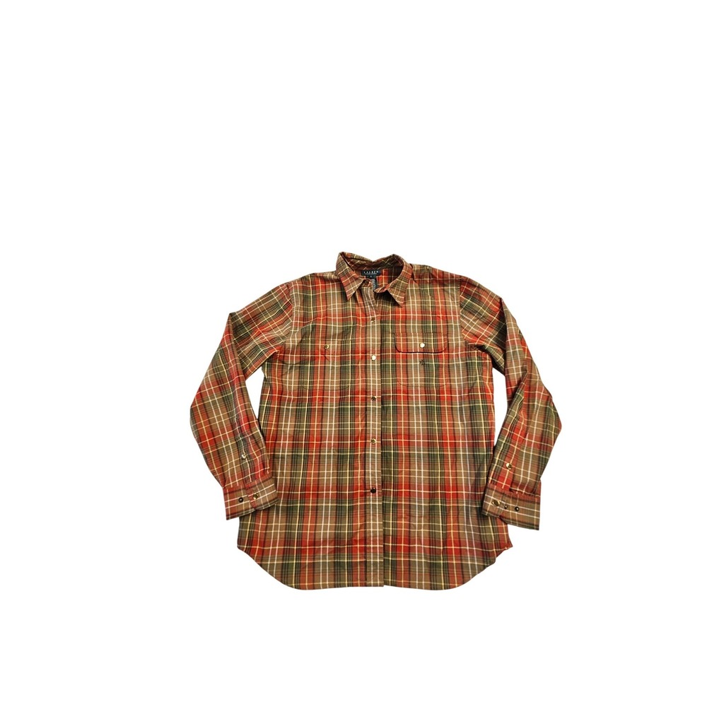Lauren Ralph Lauren Red Green Plaid Cotton Snap Button Down Shirt Womens Large